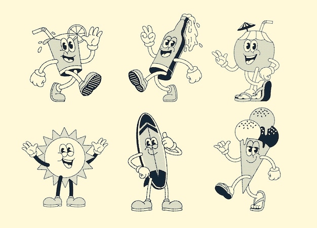 Conjunto de personajes de dibujos animados de Happy Summer Mascot