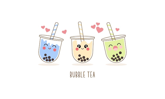 Conjunto de personajes de dibujos animados lindo té de leche boba