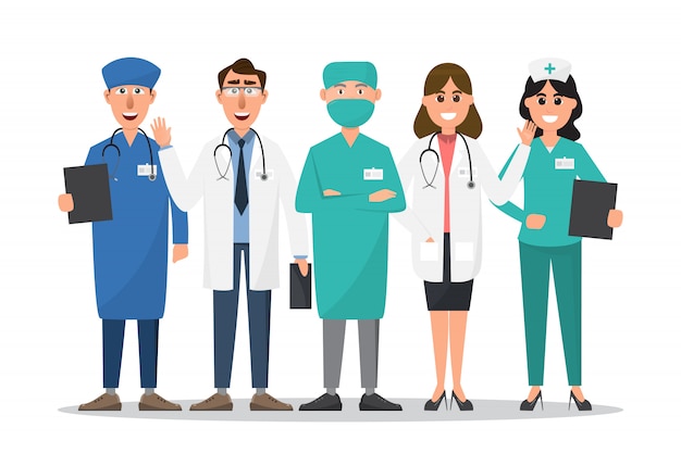 Conjunto de personajes de dibujos animados médico y enfermera
