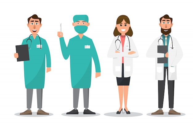Conjunto de personajes de dibujos animados médico y enfermera