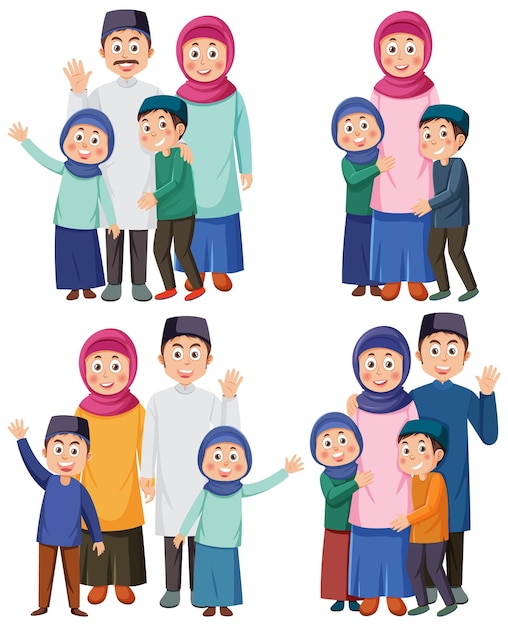 Conjunto de personajes de dibujos animados musulmanes