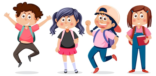 Conjunto de personajes de dibujos animados de niños de escuela