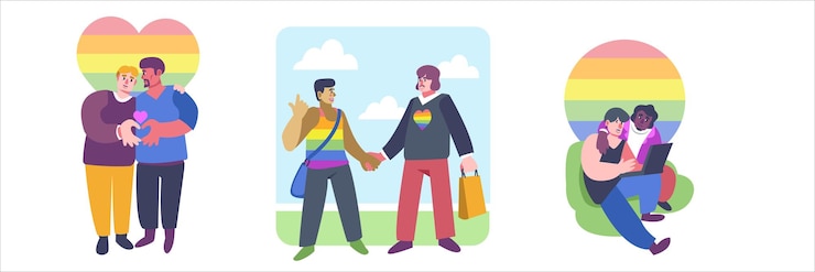 Vector conjunto de personajes de dibujos animados de parejas homosexuales juntos