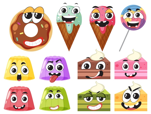 Conjunto de personajes de dibujos animados de postre dulce