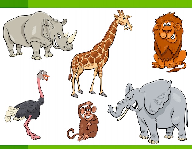 Conjunto de personajes de dibujos animados safari animal