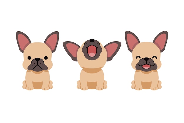 Conjunto de personajes de dibujos animados vectoriales bulldog francés lindo