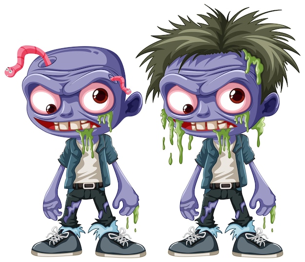 Conjunto de personajes de dibujos animados de Zombie púrpura