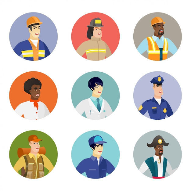 Conjunto de personajes de diferentes profesiones.