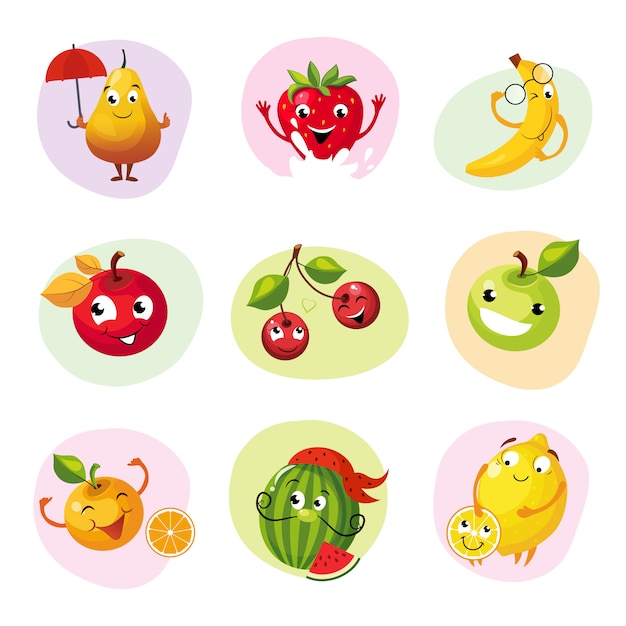 Vector conjunto de personajes divertidos de frutas