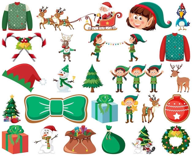 Conjunto de personajes y elementos navideños.