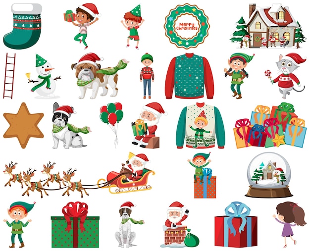 Conjunto de personajes y elementos navideños.