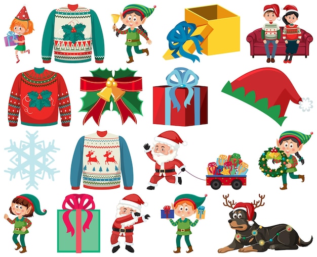 Conjunto de personajes y elementos navideños.