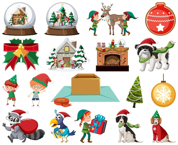 Conjunto de personajes y elementos navideños.