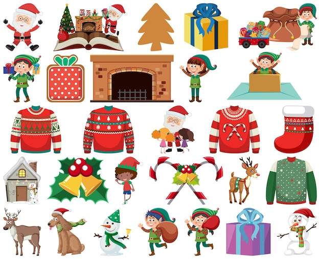 Conjunto de personajes y elementos navideños.