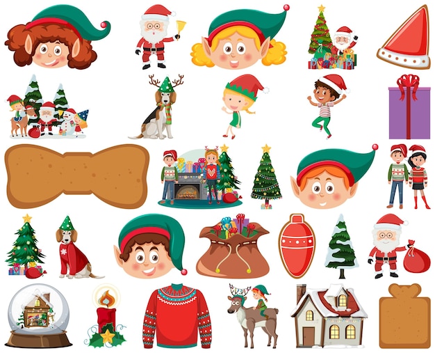 Conjunto de personajes y elementos navideños.