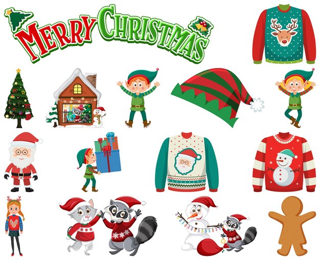 Conjunto de personajes y elementos navideños.