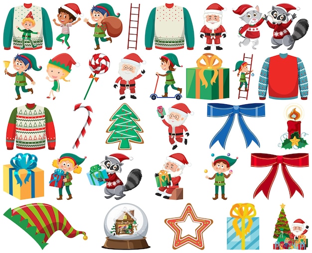 Conjunto de personajes y elementos navideños.