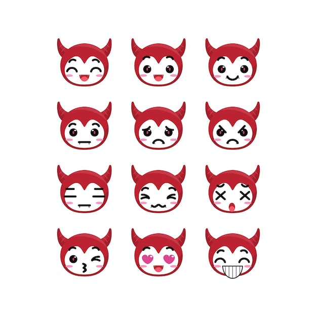 Conjunto de personajes de emoticonos de diablo lindo