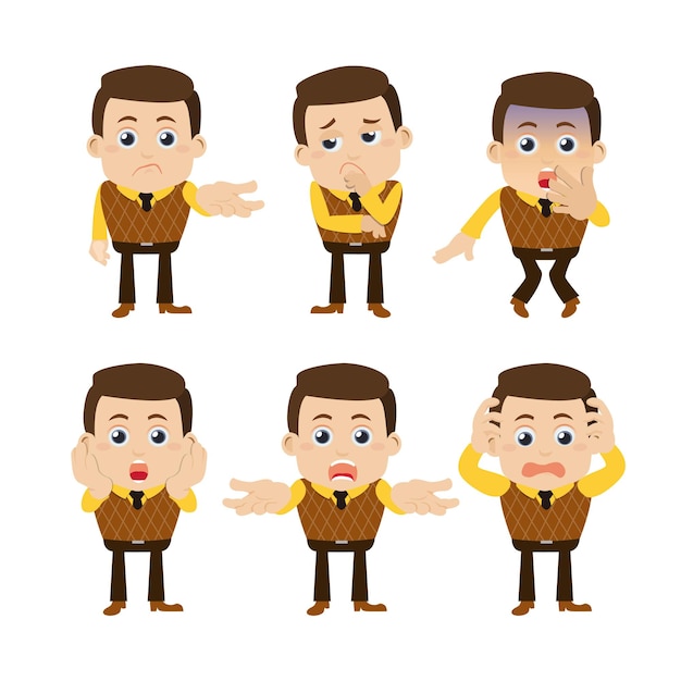 Conjunto de personajes de empresario en diferentes poses.