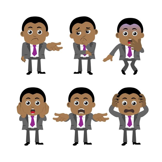 Conjunto de personajes de empresario en diferentes poses.