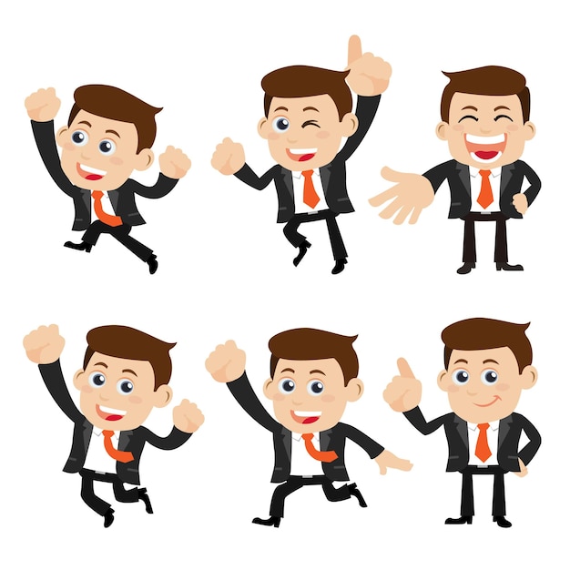 Conjunto de personajes de empresario en diferentes poses.