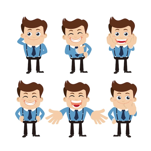Conjunto de personajes de empresario en diferentes poses.