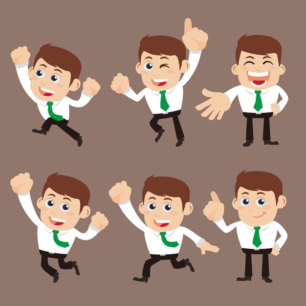 Conjunto de personajes de empresario en diferentes poses.