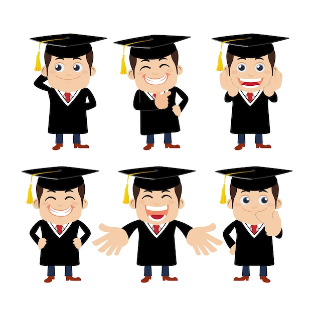 Vector conjunto de personajes de estudiantes graduados en diferentes poses.