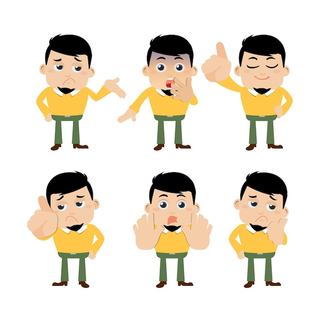 Conjunto de personajes de hombre joven en diferentes poses.