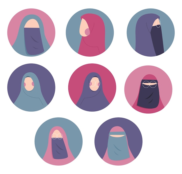 Vector un conjunto de personajes de imagen de perfil de hijab