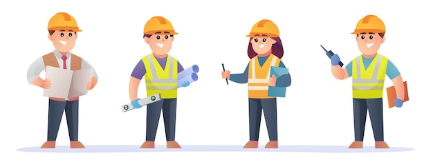 Vector conjunto de personajes de ingeniero lindo