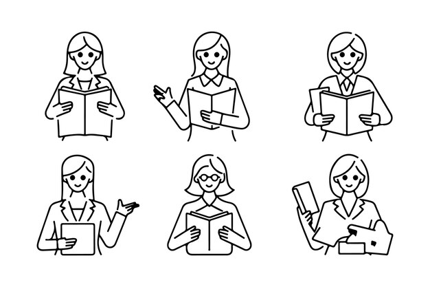 Conjunto de personajes de maestros en el aula Diseño plano Ilustración vectorial mínima con siluetas y Lin