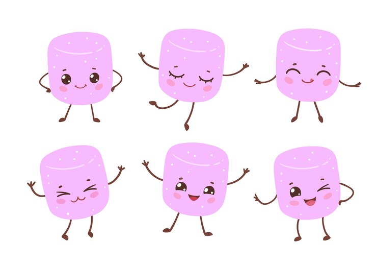 Vector conjunto de personajes de malvaviscos rosados