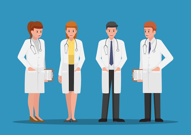 Conjunto de personajes médicos masculinos y femeninos. Concepto de equipo médico.
