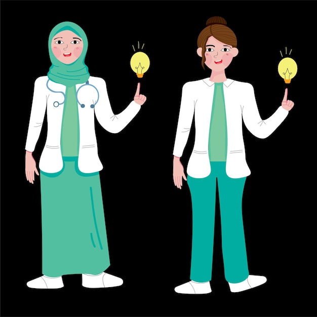 Conjunto de personajes de médicos con poses de idea