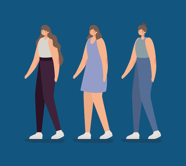 Vector conjunto de personajes de mujeres.