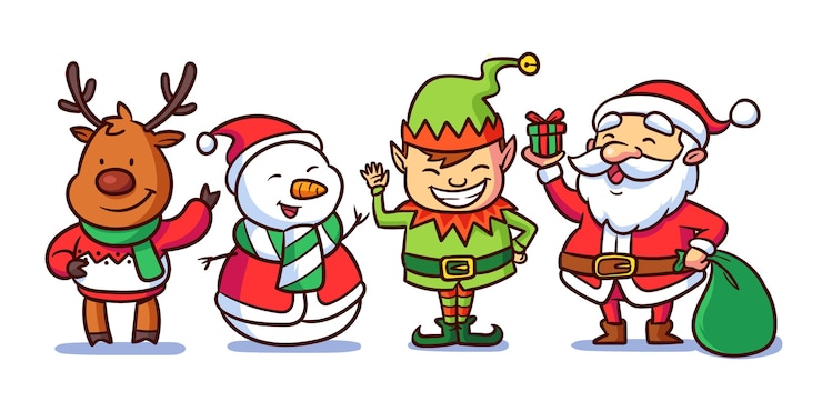 Vector conjunto de personajes navideños dibujados a mano