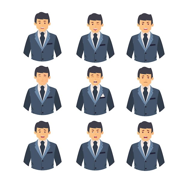 Vector conjunto de personajes de negocios personas con diferentes emociones en la cara