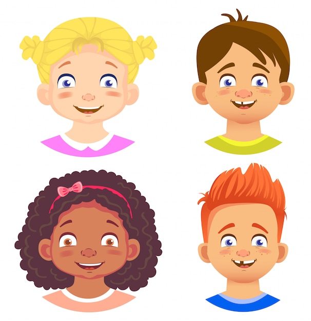 Vector conjunto de personajes de niñas y niños