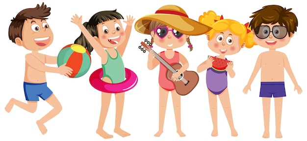 Vector conjunto de personajes de niños de verano