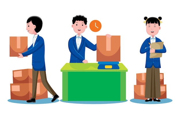 Conjunto de personajes y objetos de profesiones en estilo de diseño plano