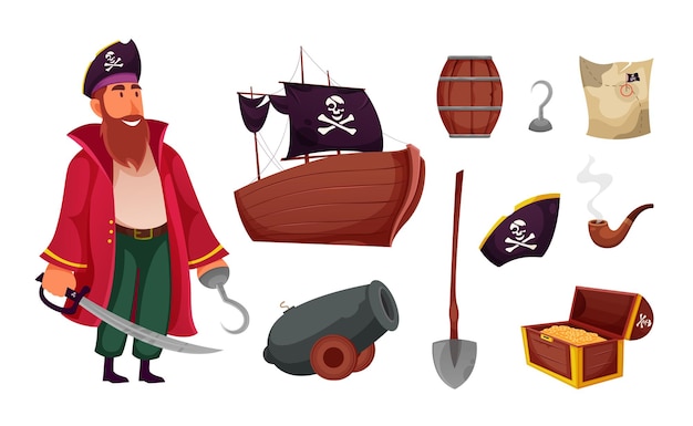 Conjunto de personajes de piratas vectoriales