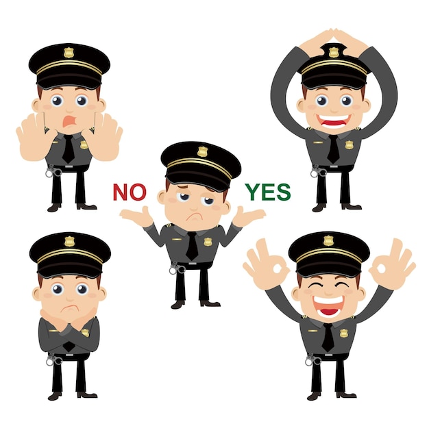 conjunto de personajes de policía en diferentes poses.
