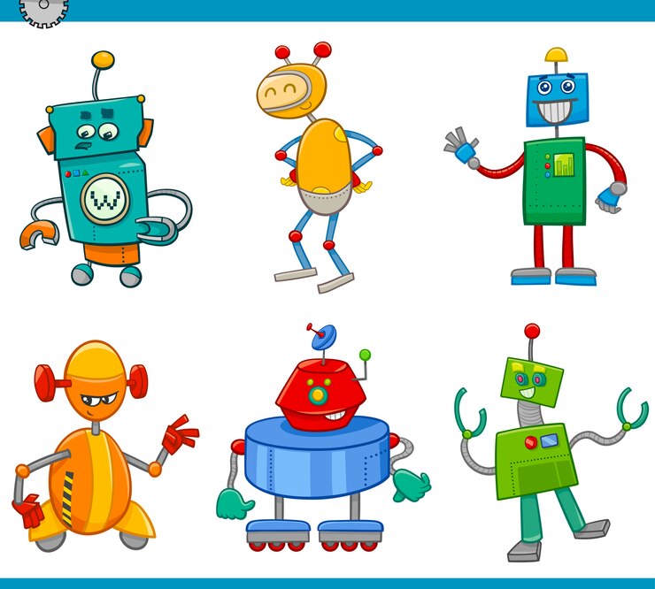 Vector conjunto de personajes de robots de dibujos animados