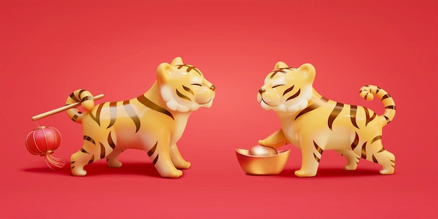 Conjunto de personajes de tigre 3d