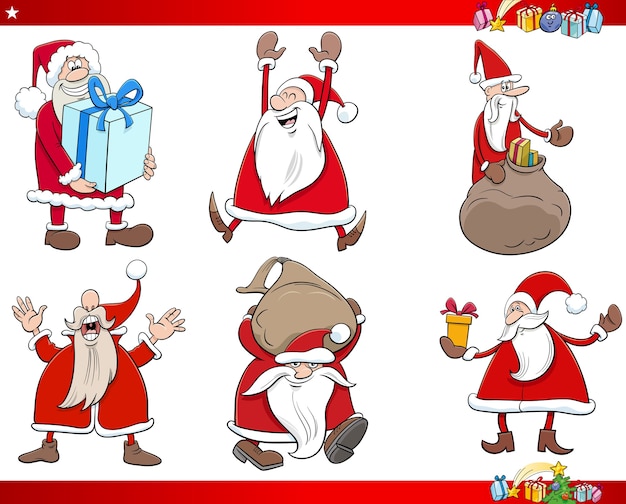 Conjunto de personajes de vacaciones de navidad de santa claus de dibujos animados