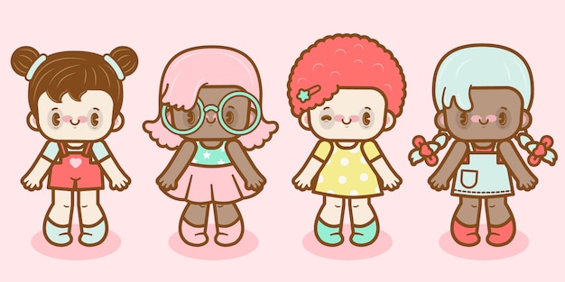 Vector conjunto de personajes de vector lindo kawaii