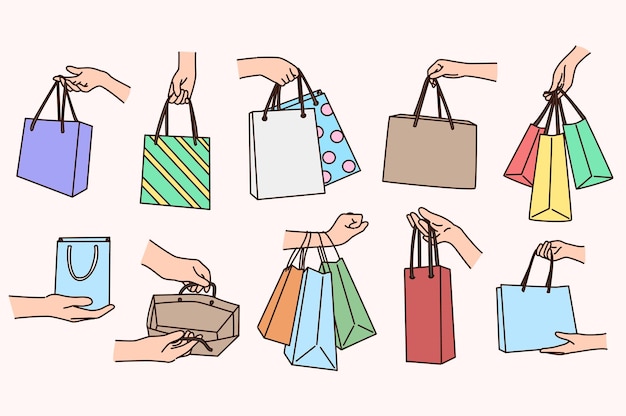 Vector conjunto de personas con bolsas de compras