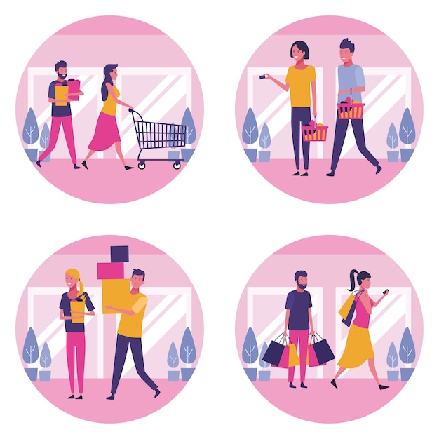 Vector conjunto de personas de compras