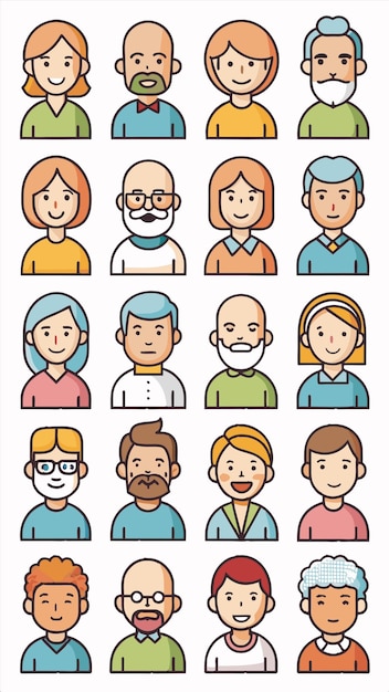 un conjunto de personas con diferentes caras y un hombre con barba